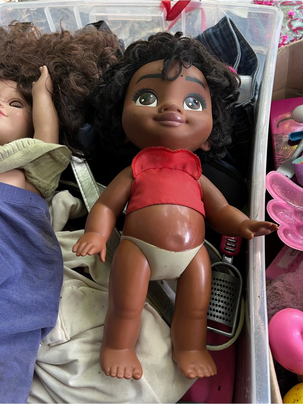 Disney Brown Baby Doll with Red Top and Cream Diaper